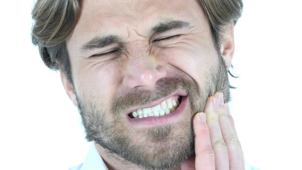 Dolor de muelas, hombre de mediana edad con dolor en los dientes — Foto de Stock