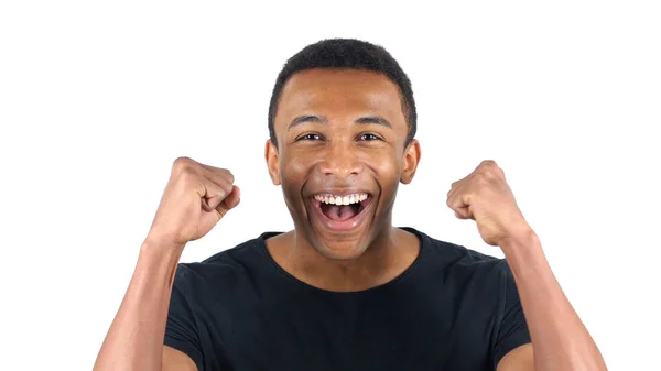 Ganar Emocionado Hombre Negro Celebrando el Éxito — Foto de Stock