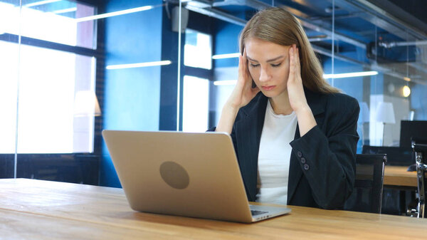 Headache, Upset Tense Woman at Work