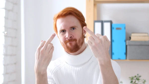 Man with Red Hairs Showing Middle Finger — Stock Photo, Image