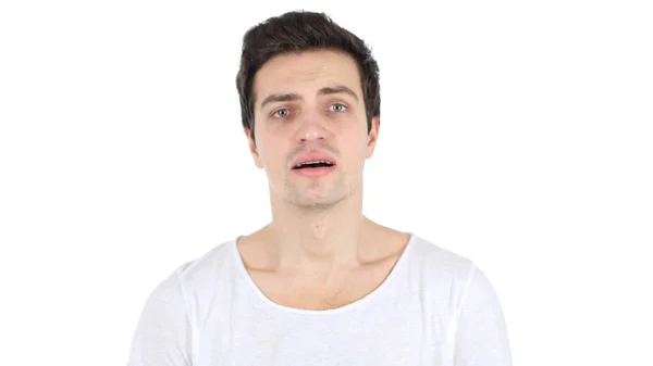 Young Man in Shock, White Background — Stok Foto