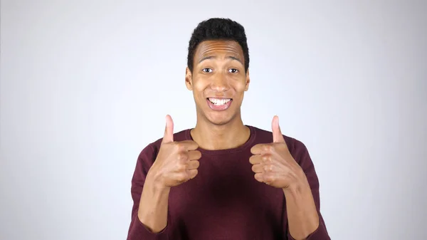 Excited Afro-American Man Appreciating, Thumbs up with Both Hand, Success — Stock Photo, Image