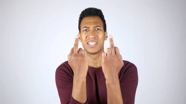 Пішов на хуй, показує середній палець з обох рук, афроамериканець — стокове фото
