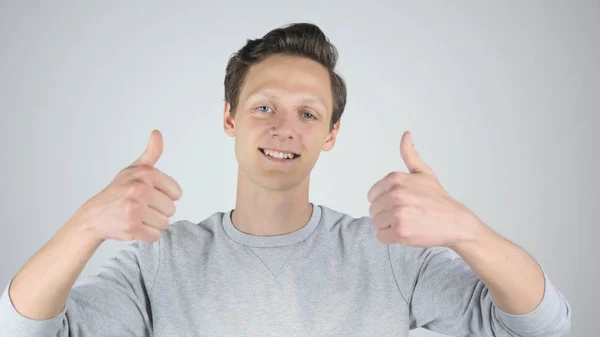 Both Hands Thumbs Up by Young Man, Success, Isolated — Stock Photo, Image