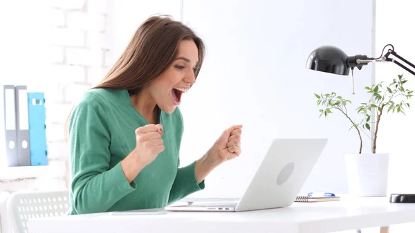 Beautiful Woman Celebrating Success, Happy and Excited — Stock Photo, Image