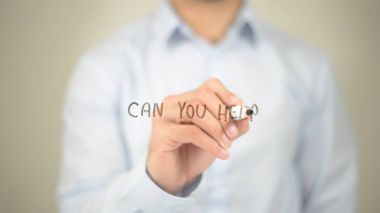 Yardımcı olabilir miyim? , adam şeffaf ekran üzerine yazma