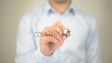 Sahte, şeffaf ekranda yazma adam