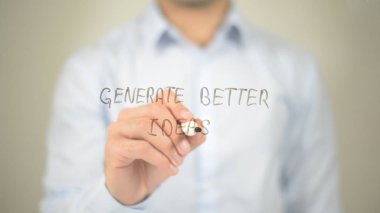 Daha iyi fikirleri, adam şeffaf ekranda yazı oluşturmak