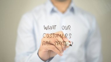 Bizim müşteriler ne diyor? , adam şeffaf ekran üzerine yazma