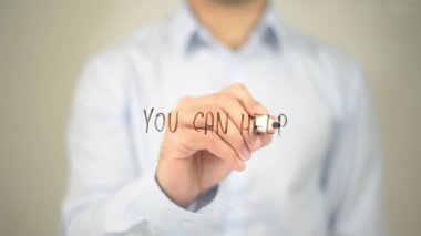 Size yardımcı olabilir, şeffaf ekranda yazma adam