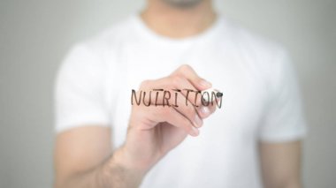 Nutrition, man writing on transparent screen clipart