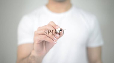 Ruh, şeffaf ekranda yazma adam