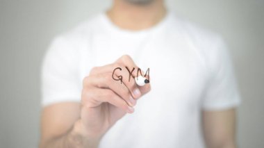 Spor Salonu, şeffaf ekranda yazma adam