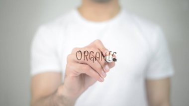 Organik, şeffaf ekranda yazma adam