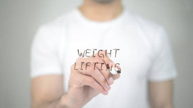 Ağırlık kaldırma, şeffaf ekranda yazma adam