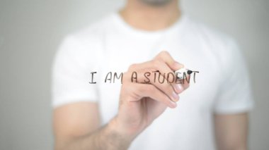 I am a öğrenci, şeffaf ekranda yazma adam