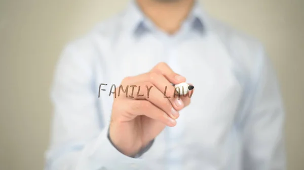 Family Life, man writing on transparent screen — Stock Photo, Image