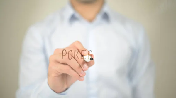 Poker, hombre escribiendo en pantalla transparente — Foto de Stock