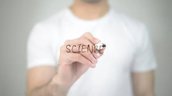 과학, 투명 한 화면에 대한 인간의 저술 — 스톡 사진