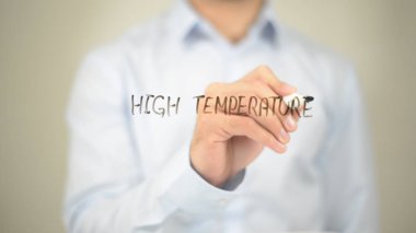 Yüksek sıcaklık, şeffaf ekranda yazma adam