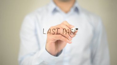 Son sayfa, şeffaf ekranda yazma adam