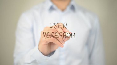 Kullanıcı araştırma, adam şeffaf ekran üzerine yazma