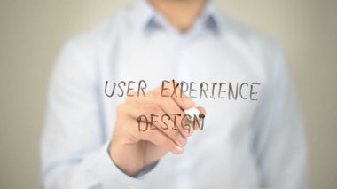 Kullanıcı deneyimi tasarımı, adam şeffaf ekran üzerine yazma