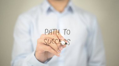 Başarısı, şeffaf ekranda yazma adam yol