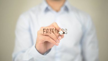 Adalet, şeffaf ekranda yazma adam