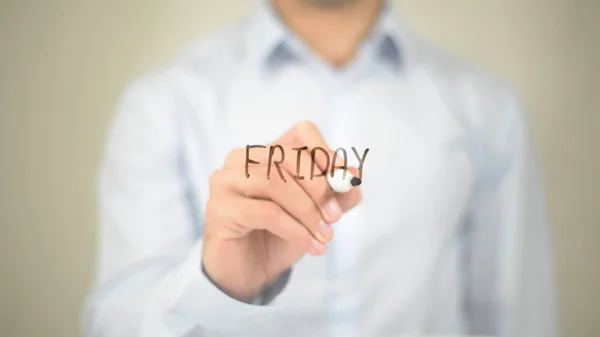 Friday , Man writing on transparent screen — Stock Photo, Image