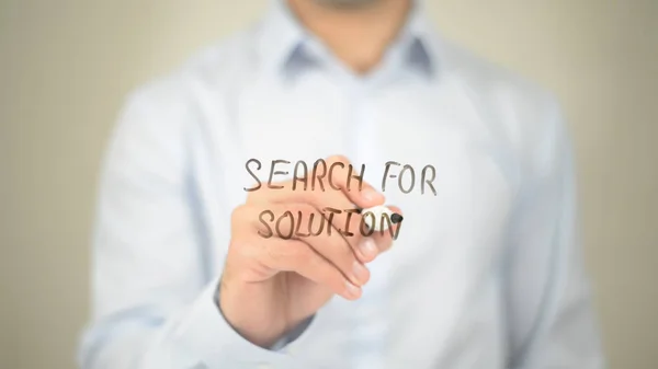 Search for Solution, Man Writing on Transparent Screen — Stock Photo, Image