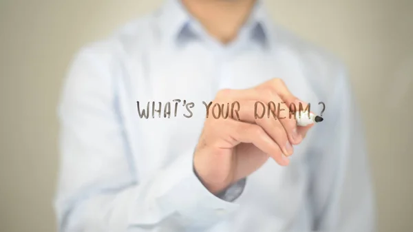 Vad är din dröm, Man skriver på Transparent skärm — Stockfoto