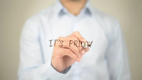 It's Friday , Man writing on transparent screen — Stock Photo, Image