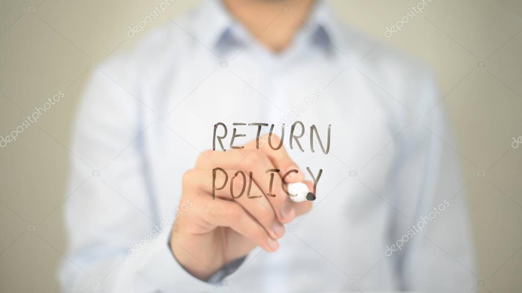 Return Policy, Man Writing on Transparent Screen