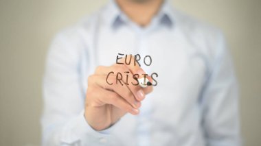 Euro kriz, şeffaf ekranda yazma adam