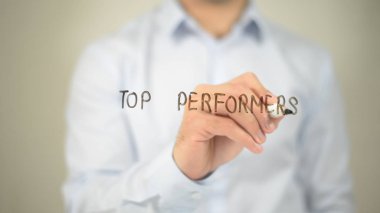 En iyi performans, şeffaf ekranda yazma adam