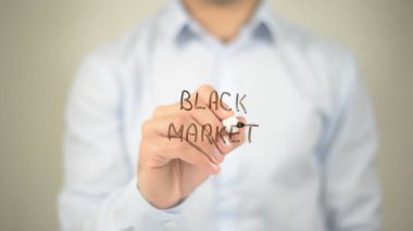 Karaborsa, şeffaf ekranda yazma adam