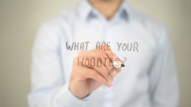 Hobilerin neler, şeffaf ekranda yazma adam