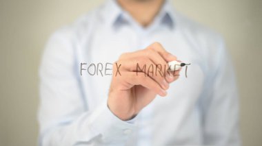 Forex piyasası, şeffaf ekranda yazma adam
