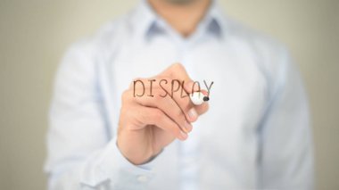 Ekran, şeffaf ekranda yazma adam