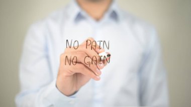 Hiçbir acı Hayır kazanç, şeffaf ekranda yazma adam