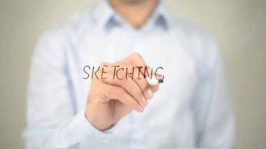 Çizim, şeffaf ekranda yazma adam