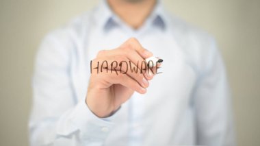 Donanım, şeffaf ekranda yazma adam