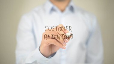 Müşteri tutma, şeffaf ekranda yazma adam