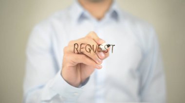 İstek, şeffaf ekranda yazma adam