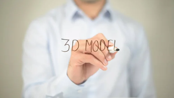 3D модель, людина пише на прозорому екрані — стокове фото