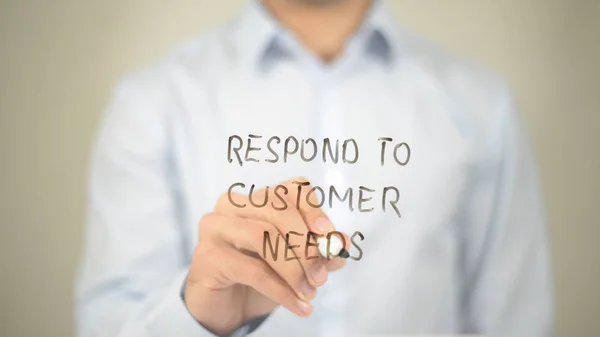 Respond to Customer Need, man writing on transparent screen