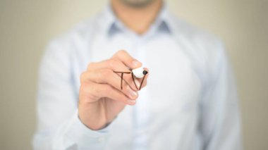 TV, şeffaf ekranda yazma adam