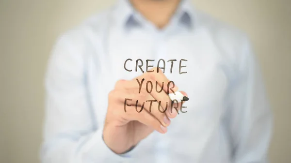 Creëer je toekomst, Man Writing op transparant scherm — Stockfoto