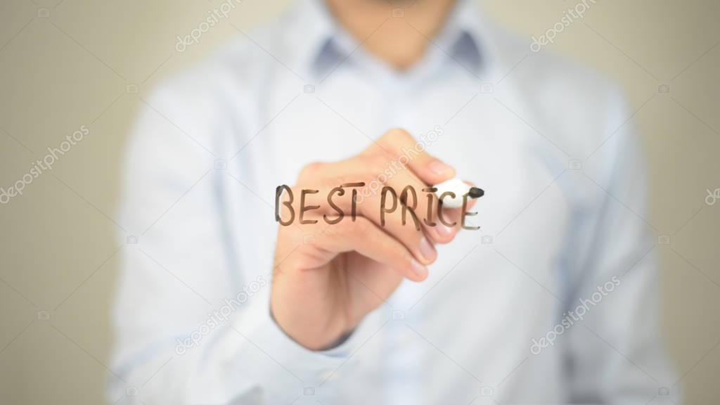 Best Price,  Man writing on transparent screen
